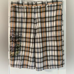 Ecko Unlimited 1972 Mens Flat Front Plaid Shorts, Gray, White, Orange, Size 36
